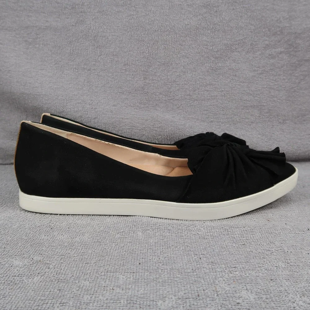 Dr. Scholl's Viv Womens 9 Black Leather Pointed Toe Slip On Sneaker Bow Flats